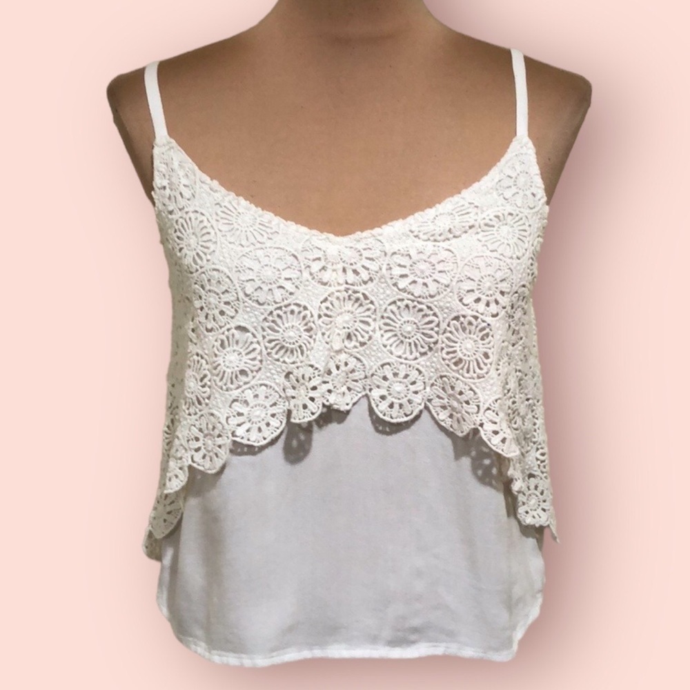 Ella Miss Tank Top Size Small Ivory Crochet Lace Tiered Camisole